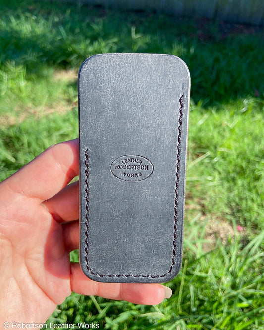Schmedium Denim Water Buffalo Leather Knife Slip, Black Stitching