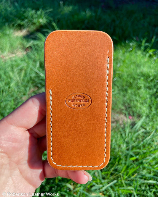 Schmedium Amber Veg Tan Leather Knife Slip, Cream Stitching
