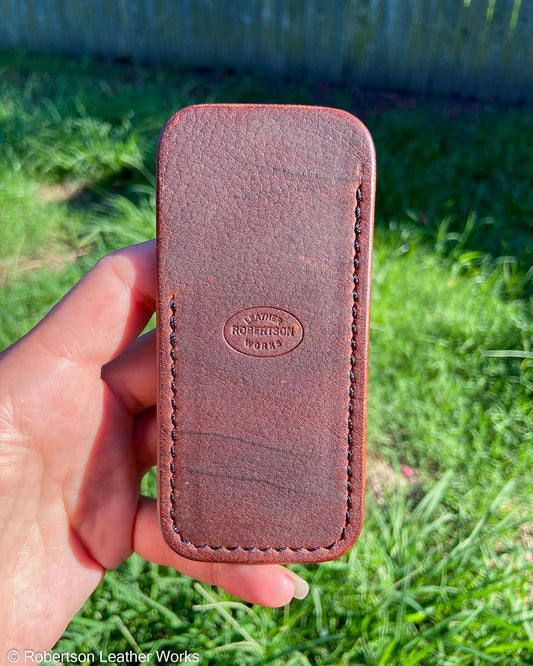 Medium Red-Brown Oil Tan Leather Knife Slip, Black Stitching