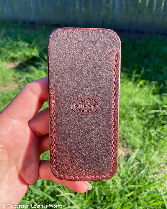 Medium Red-Brown Oil Tan Leather Knife Slip, Maroon Stitching