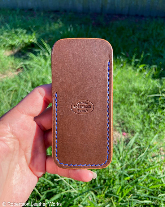 Medium Kentucky Oxford Leather Knife Slip, Blue Stitching