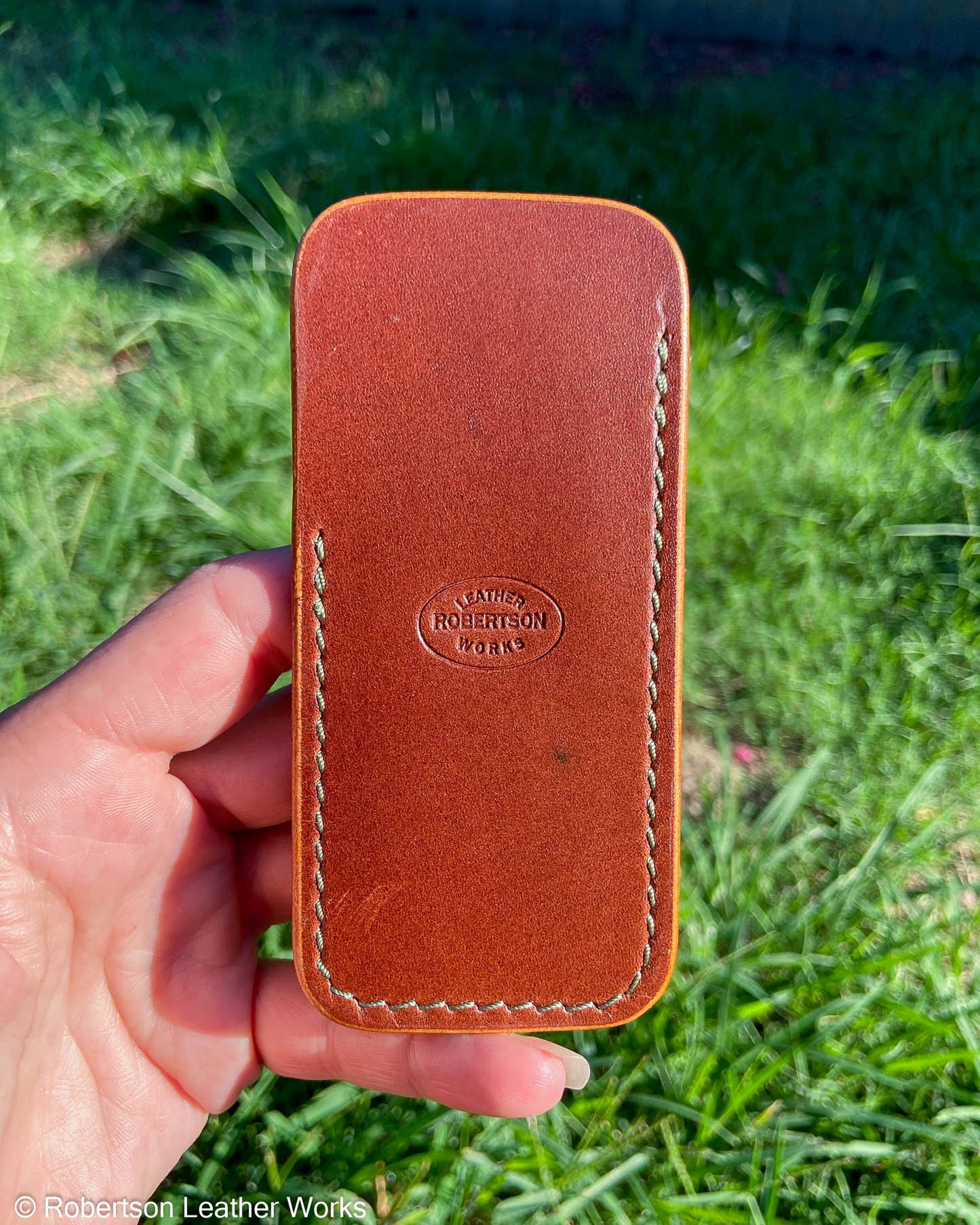 Medium Bourbon Oxford Leather Knife Slip, OD Green Stitching