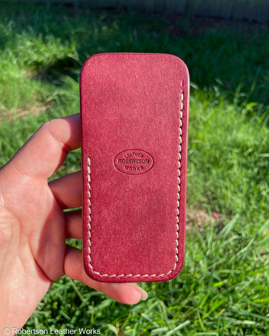 Medium Red Pueblo Leather Knife Slip, Cream Stitching