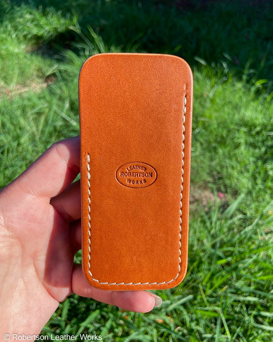 Medium Amber Veg Tan Leather Knife Slip, Cream Stitching