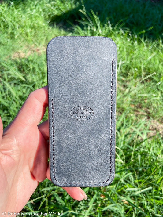 Large Denim Water Buffalo Leather Knife Slip, Black Stitching