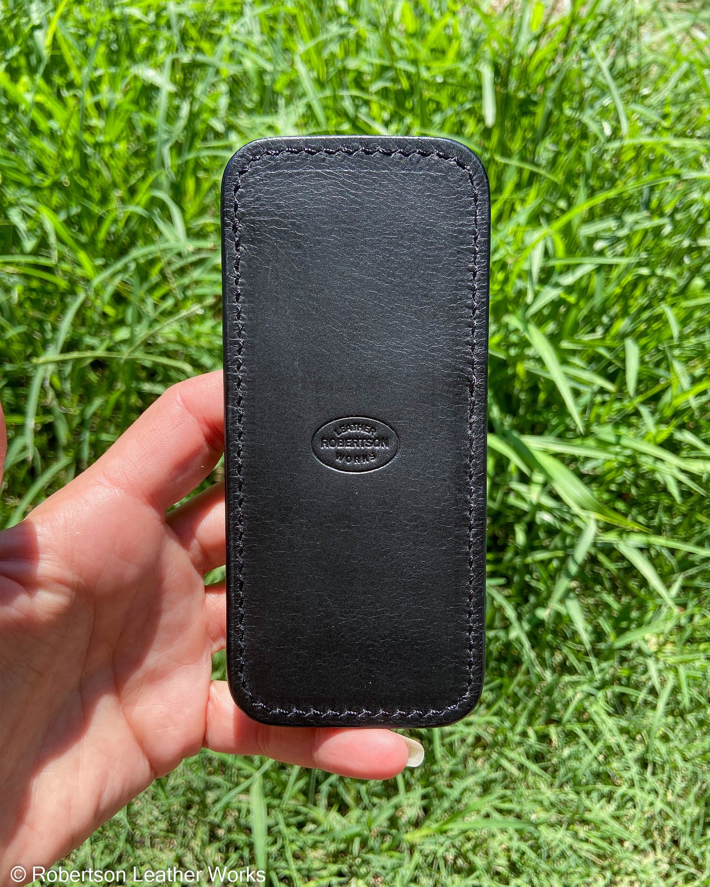 Large Black Glazed Alligator Leather Knife Slip, Black Stitching