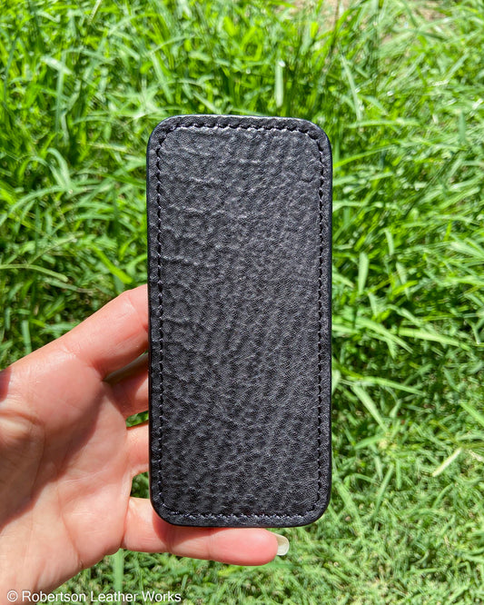 Large Black Shark Leather Knife Slip, Black Stitching