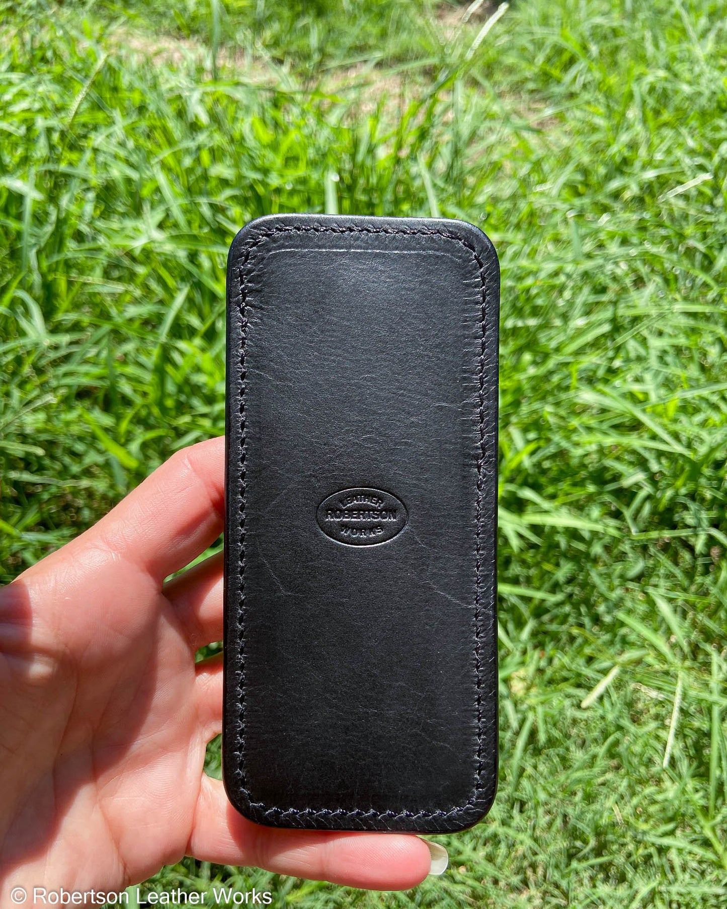 Large Black Shark Leather Knife Slip, Black Stitching