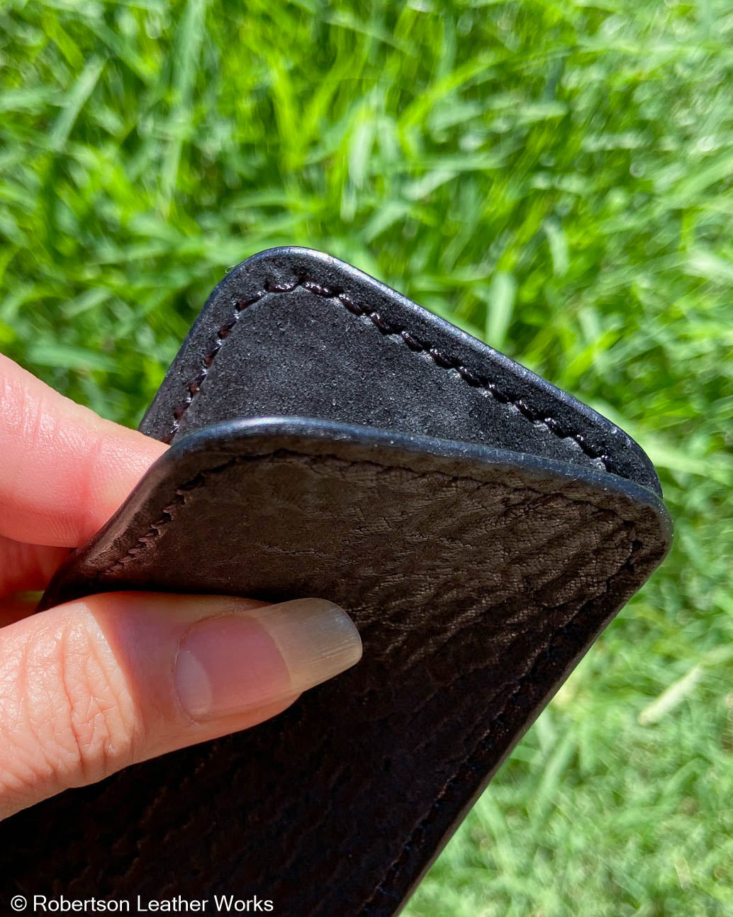 Large Black Shark Leather Knife Slip, Black Stitching
