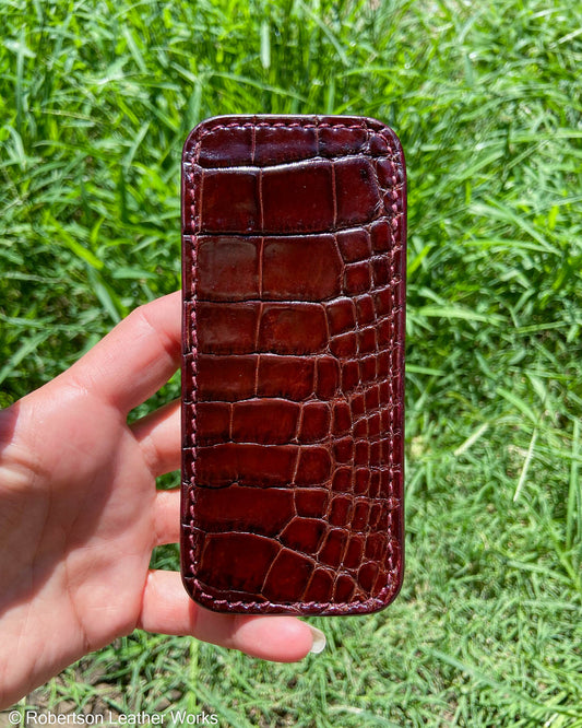 Large Maroon Alligator Leather Knife Slip, Maroon Stitching