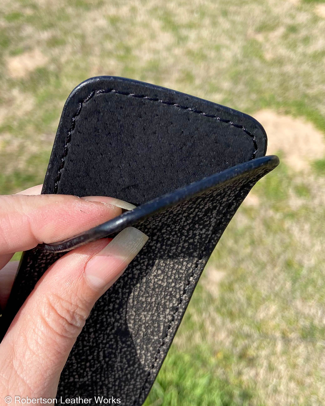 Large Gray Safari Cape Buffalo Leather Knife Slip, Black Stitching