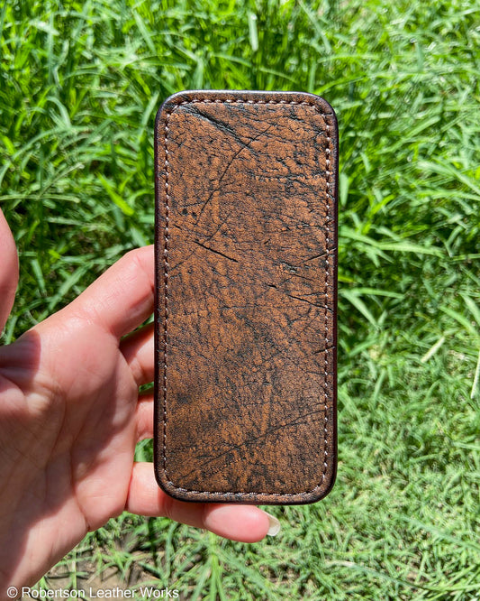 Large Cognac Safari Giraffe Leather Knife Slip, Brown Stitching