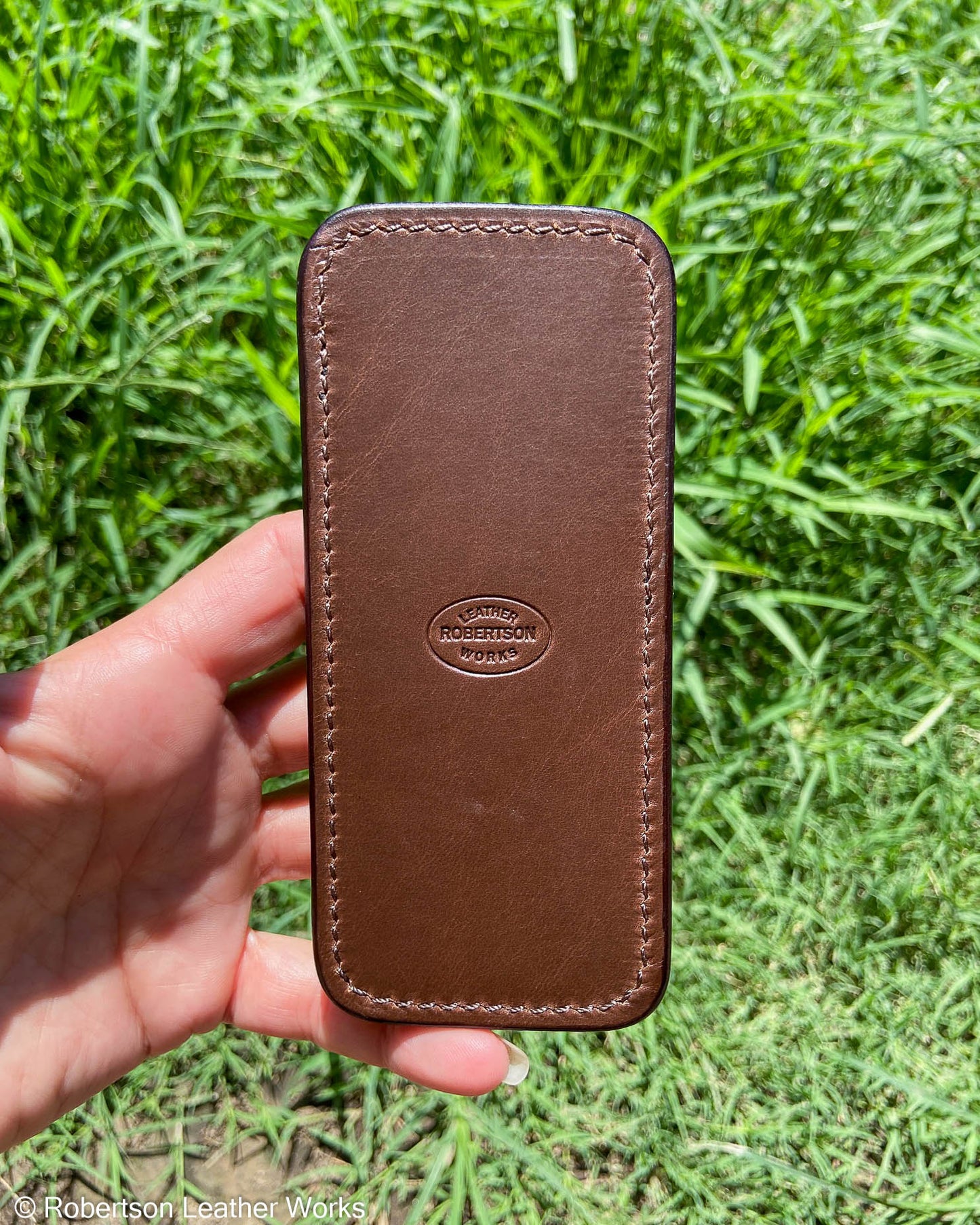 Large Cognac Safari Giraffe Leather Knife Slip, Brown Stitching