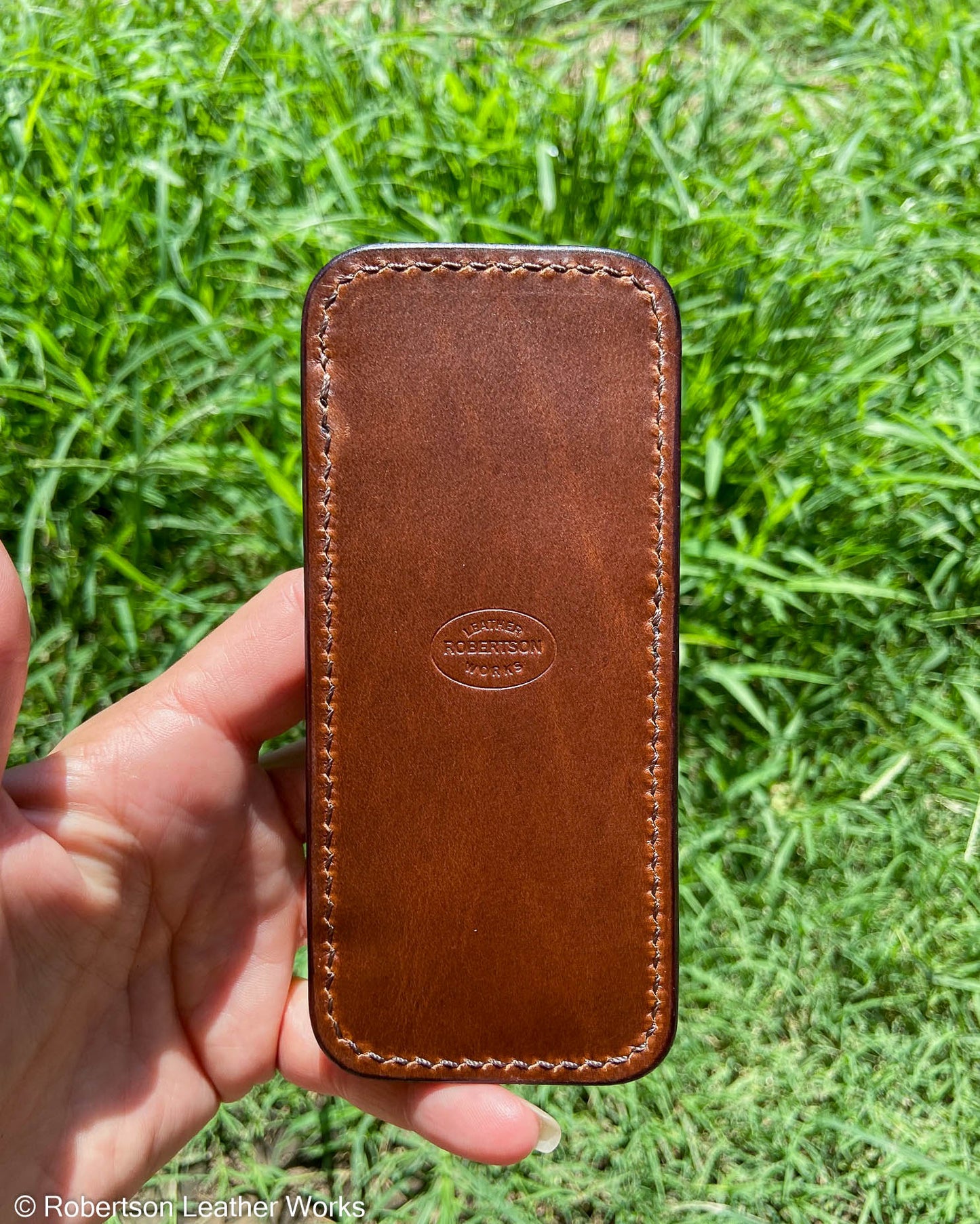 Large Dark Brown Alligator Leather Knife Slip, Brown Stitching