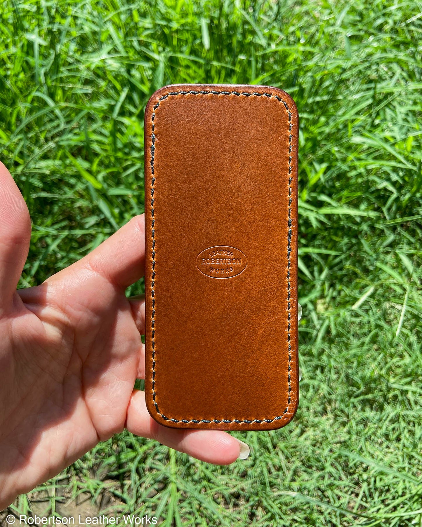 Large Forest Crocodile Leather Knife Slip, Forest Stitching
