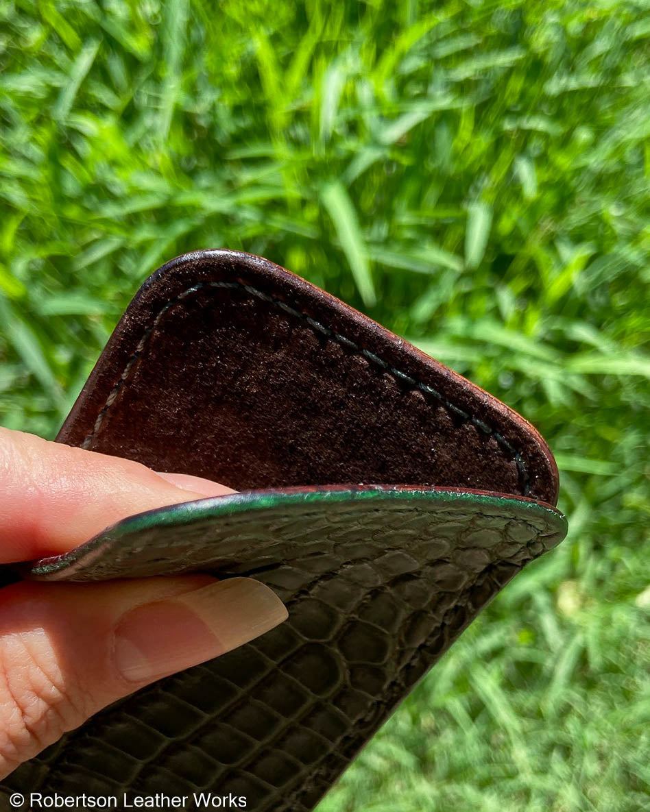 Large Forest Crocodile Leather Knife Slip, Forest Stitching
