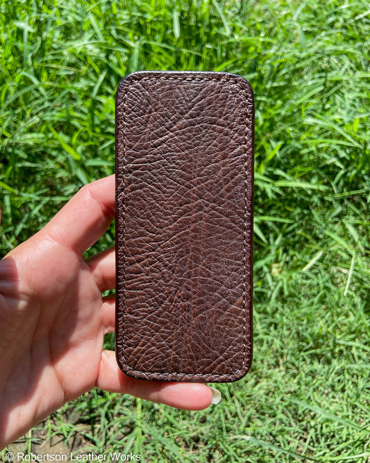 Large Rustic Brown Shark Leather Knife Slip, Brown Stitching