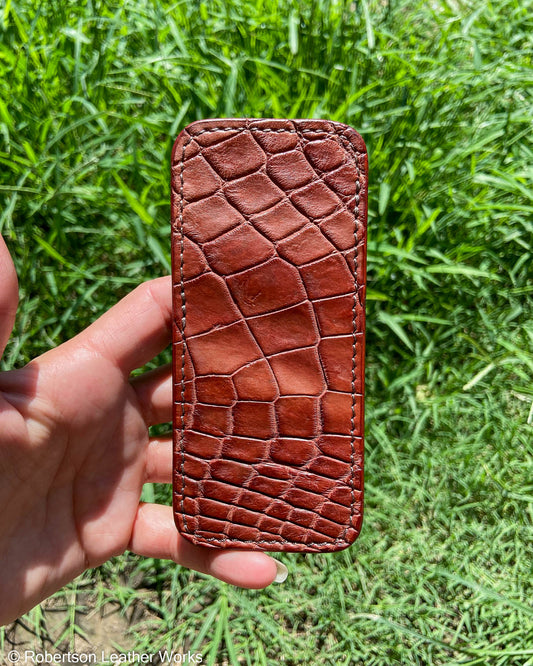 Large Rust Alligator Leather Knife Slip, Brown Stitching