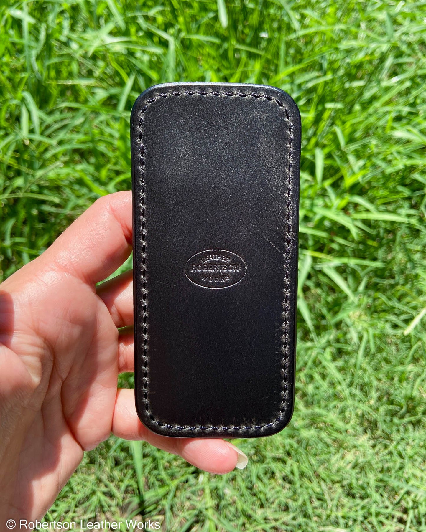 Medium Charcoal Crocodile Leather Knife Slip, Black Stitching