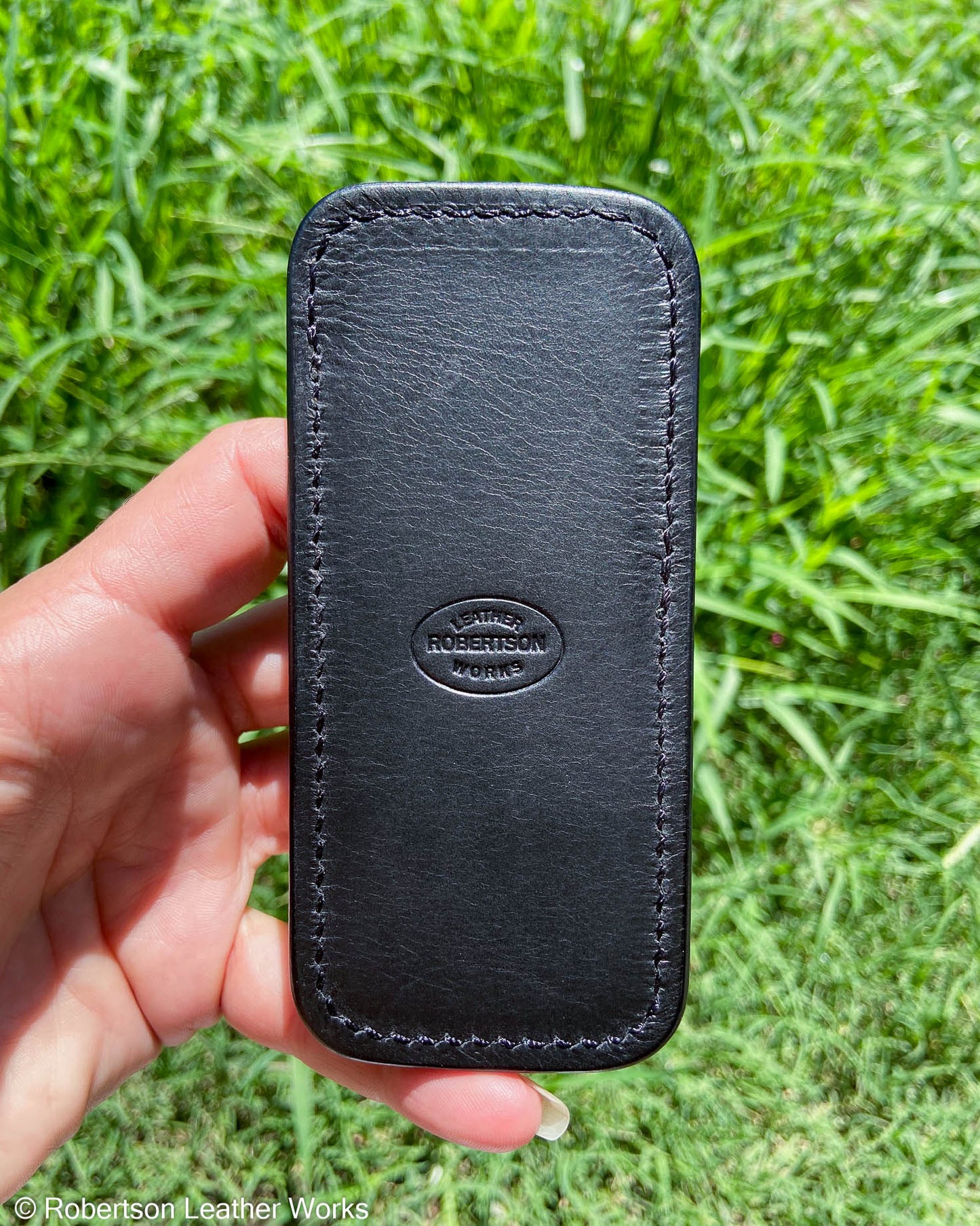 Medium Black Shark Leather Knife Slip, Black Stitching