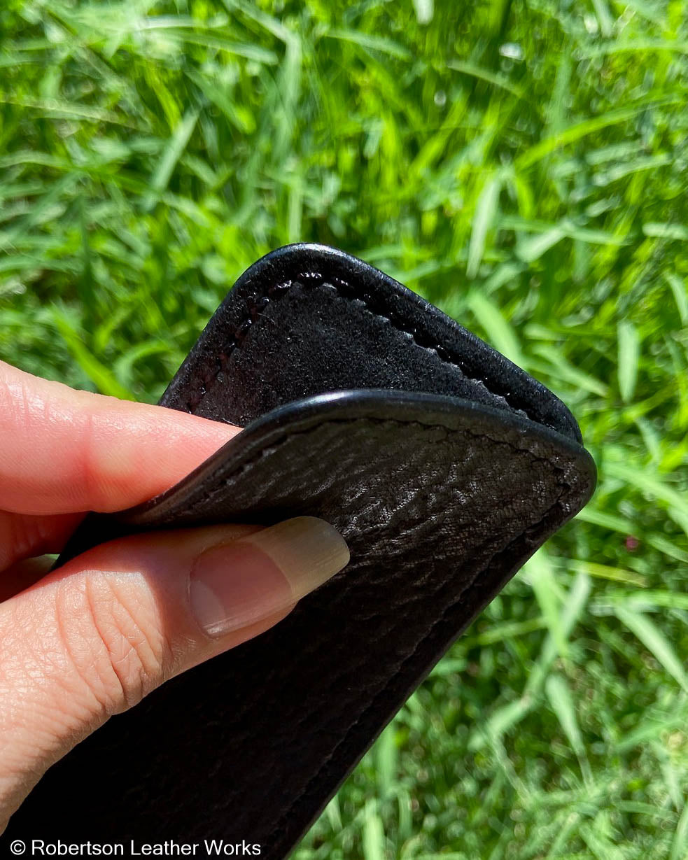 Medium Black Shark Leather Knife Slip, Black Stitching