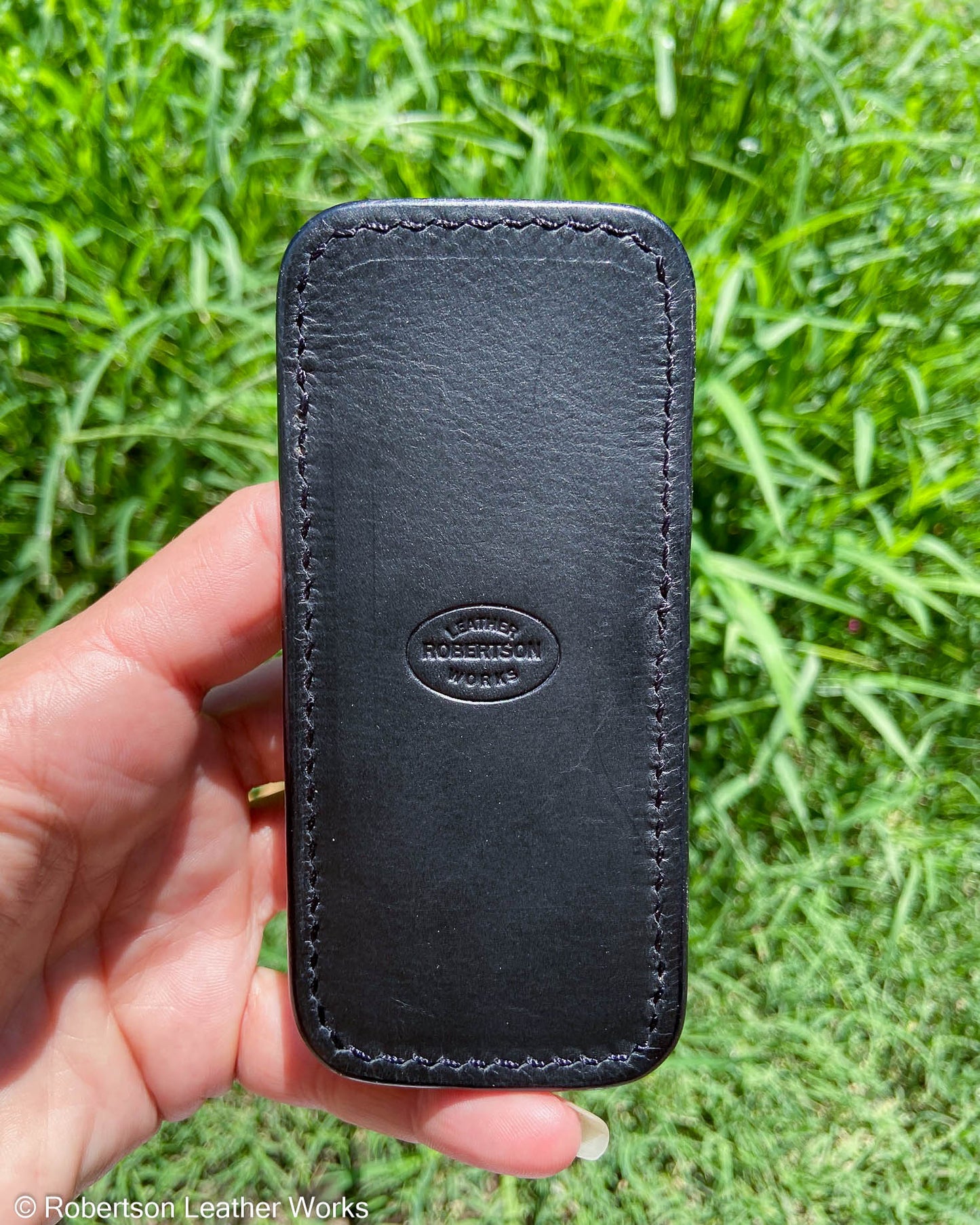 Medium Black Nubuck Alligator Leather Knife Slip, Black Stitching 2