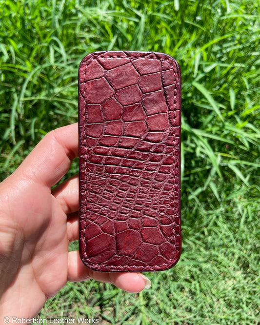 Medium Burgundy Alligator Leather Knife Slip, Maroon Stitching