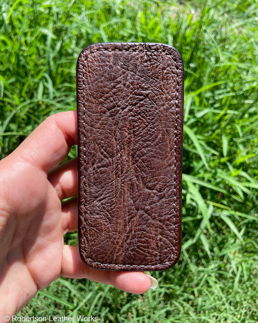 Medium Rustic Brown Shark Leather Knife Slip, Brown Stitching