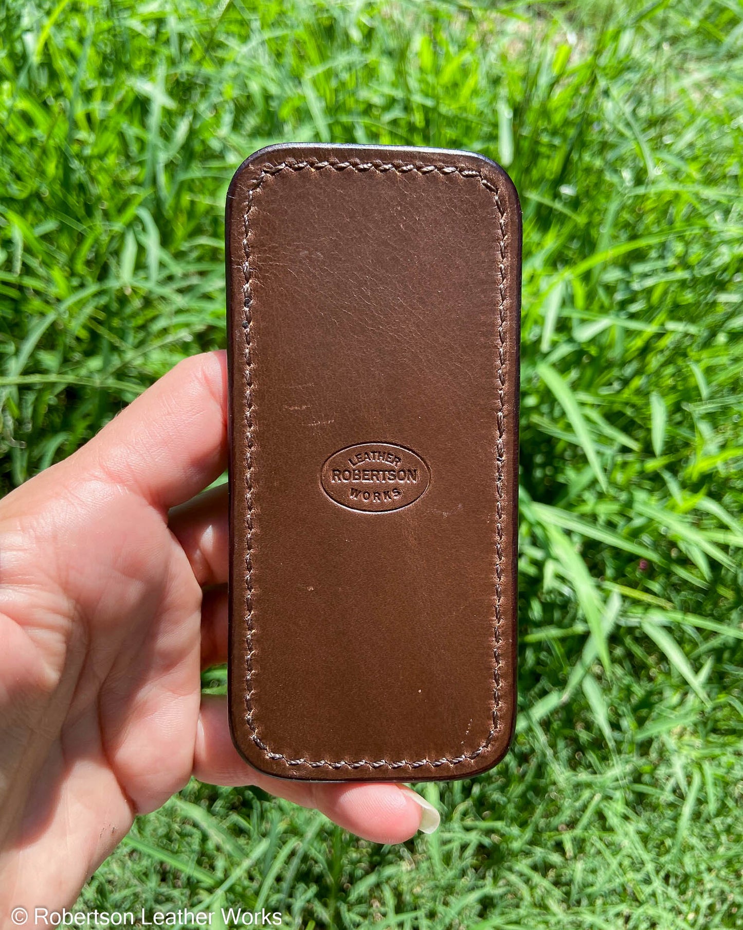 Medium Rustic Brown Shark Leather Knife Slip, Brown Stitching