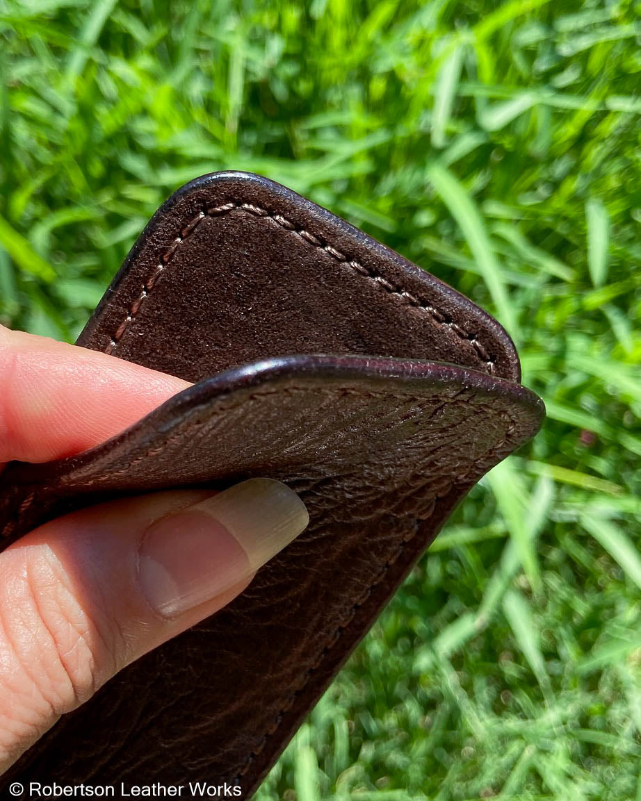 Medium Rustic Brown Shark Leather Knife Slip, Brown Stitching
