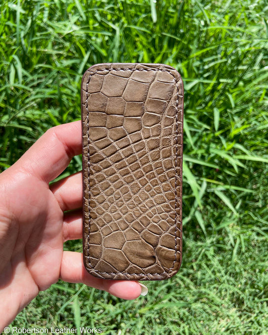 Medium Taupe Alligator Leather Knife Slip, Brown Stitching