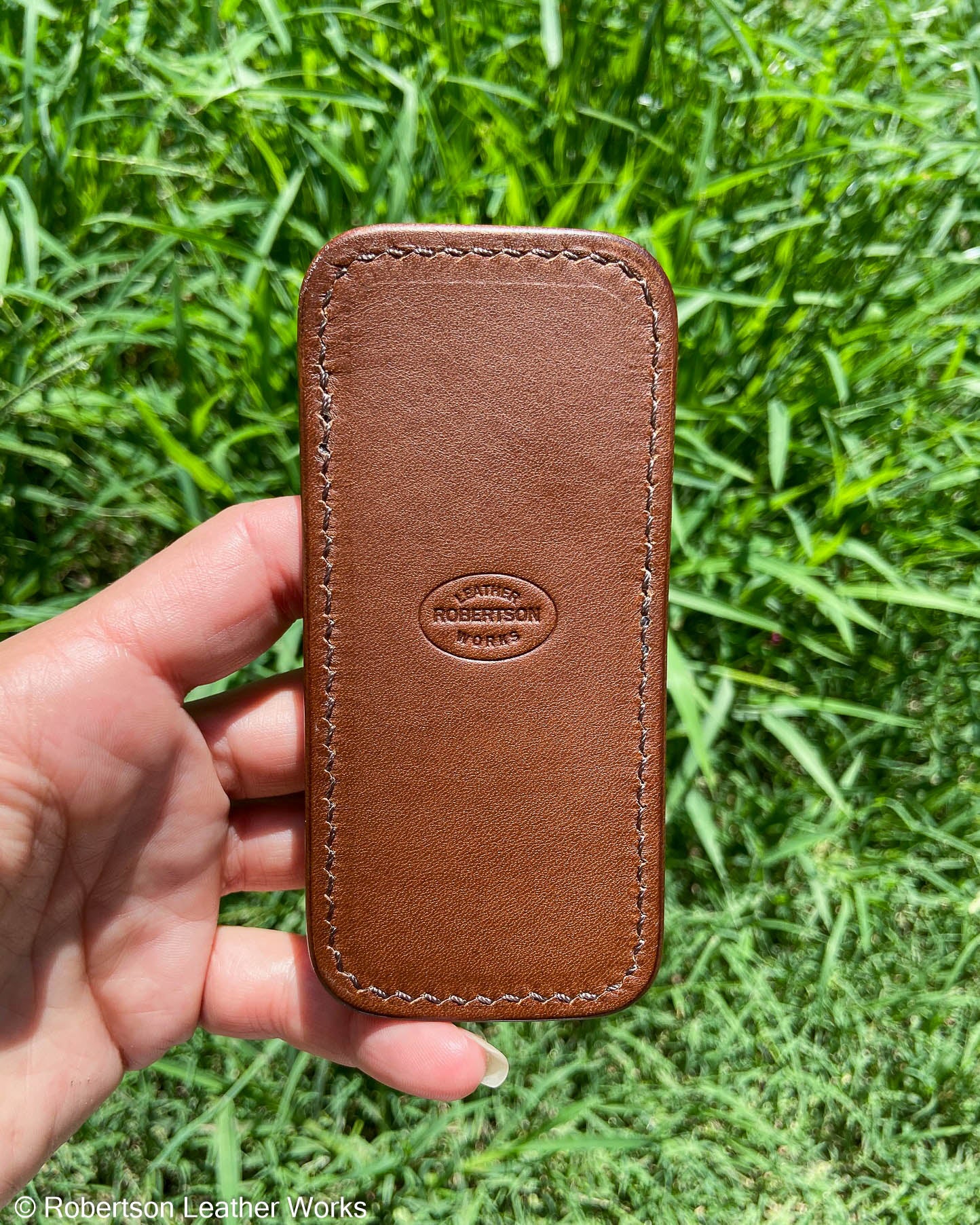 Medium Taupe Alligator Leather Knife Slip, Brown Stitching