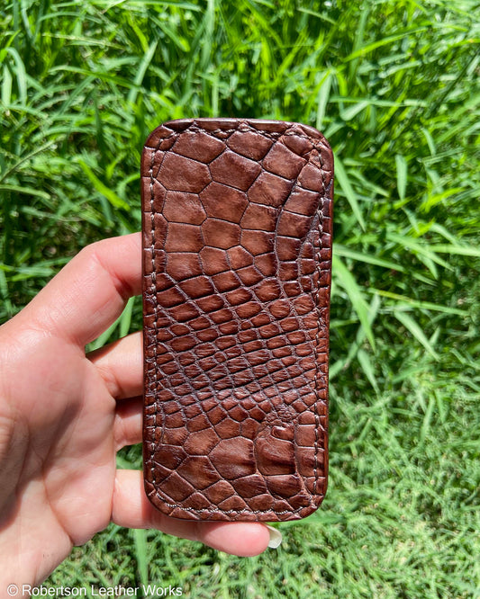 Medium Light Brown Alligator Leather Knife Slip, Brown Stitching