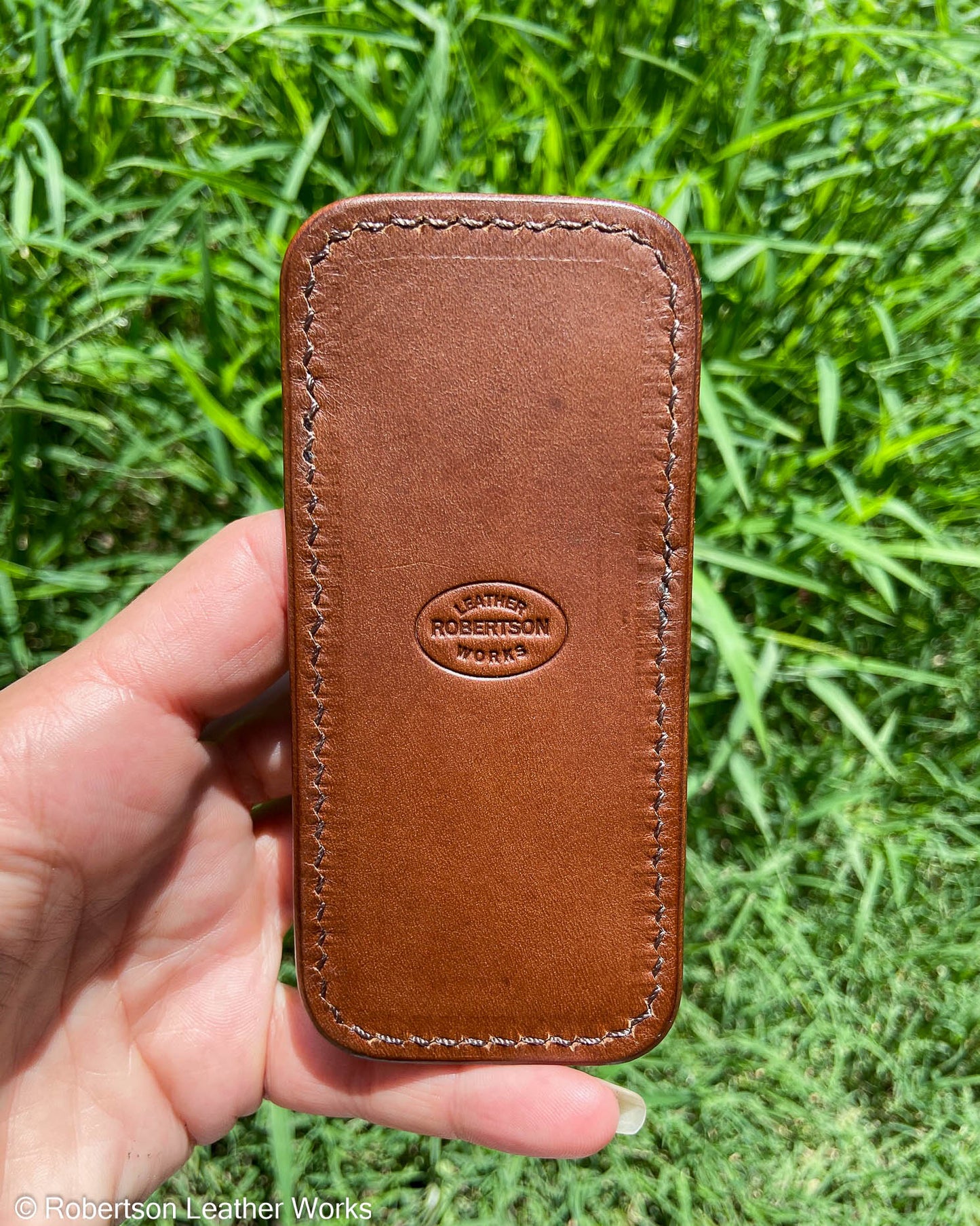 Medium Light Brown Alligator Leather Knife Slip, Brown Stitching