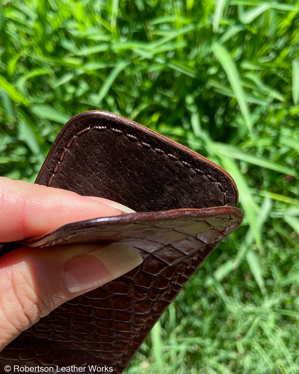 Medium Light Brown Alligator Leather Knife Slip, Brown Stitching