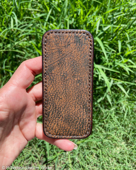 Medium Cognac Safari Giraffe Leather Knife Slip, Brown Stitching
