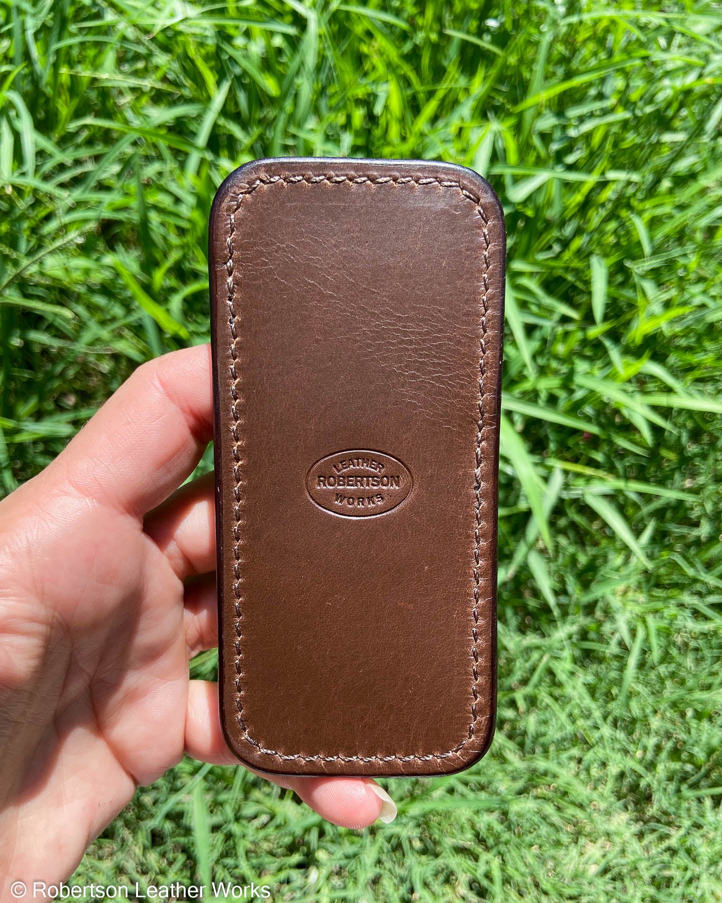 Medium Cognac Safari Giraffe Leather Knife Slip, Brown Stitching