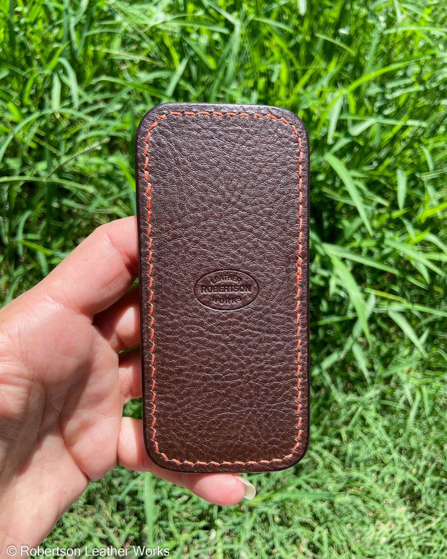 Medium Sienna Alligator Leather Knife Slip, Tangerine Stitching