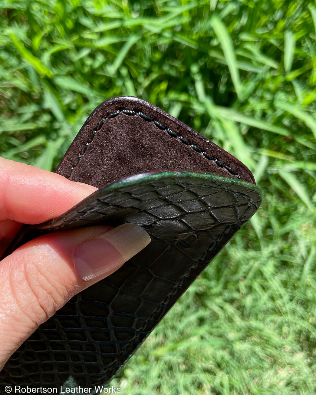 Medium Forest Crocodile Leather Knife Slip, Forest Stitching