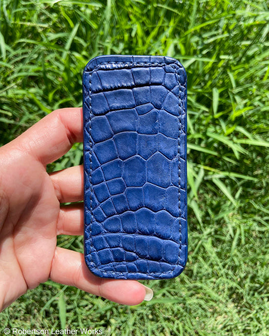 Schmedium Blue Alligator Leather Knife Slip, Navy Stitching