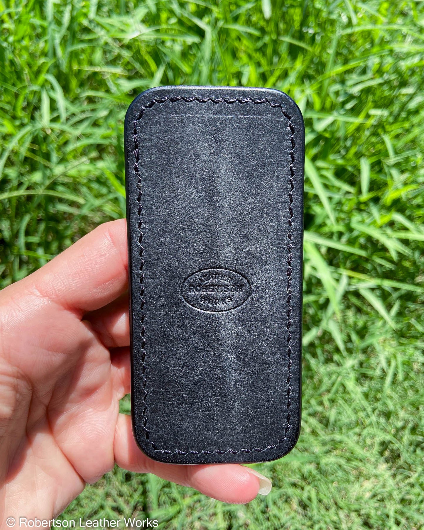 Schmedium Black Shark Leather Knife Slip, Black Stitching