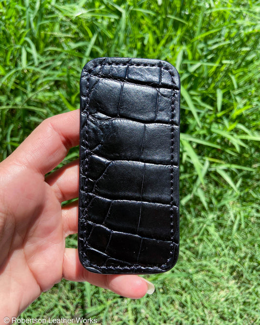 Schmedium Black Alligator Leather Knife Slip, Black Stitching