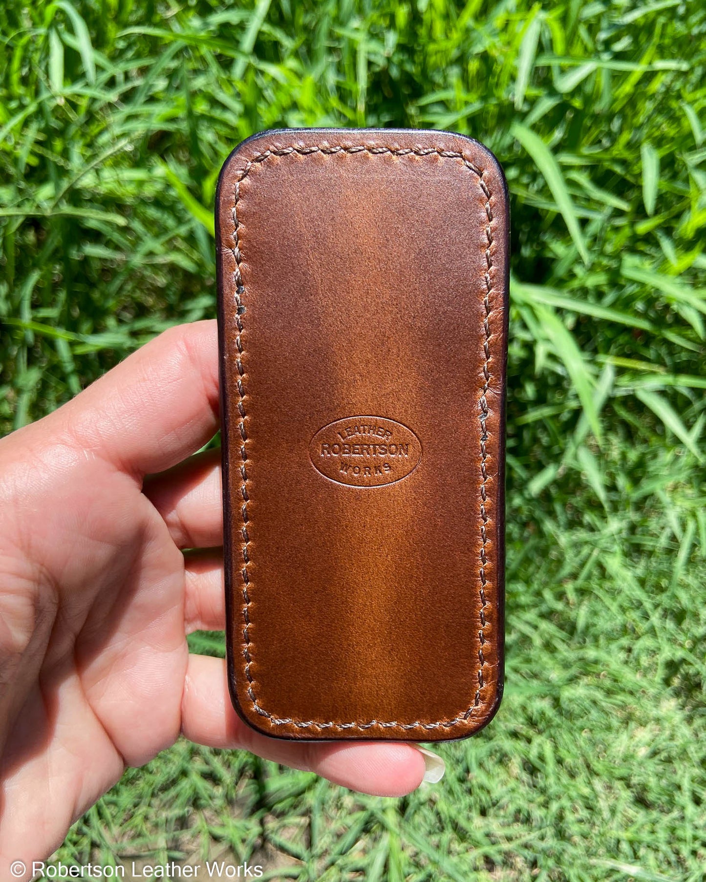 Schmedium Dark Brown Alligator Leather Knife Slip, Brown Stitching