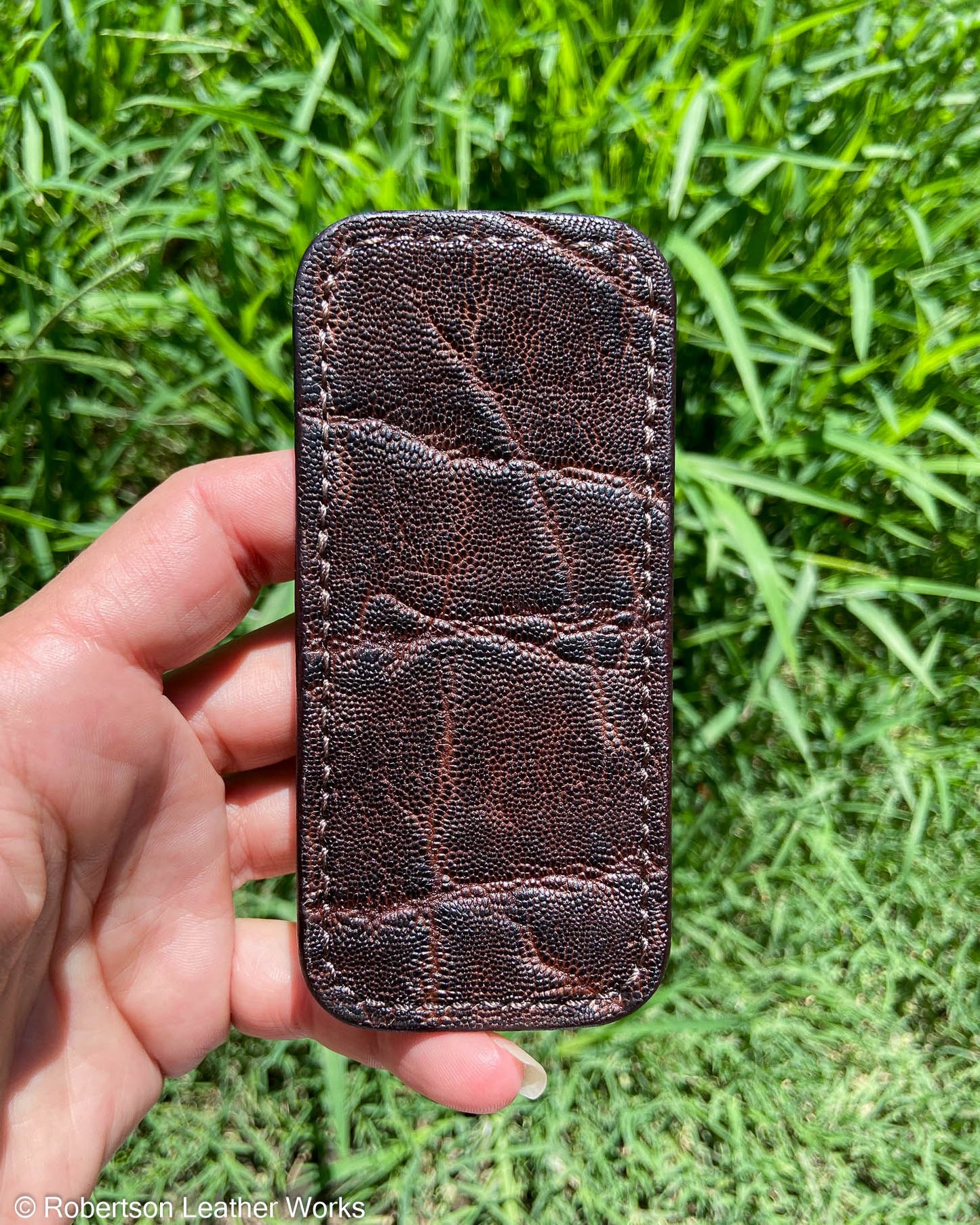 Schmedium Chocolate Elephant Leather Knife Slip, Brown Stitching