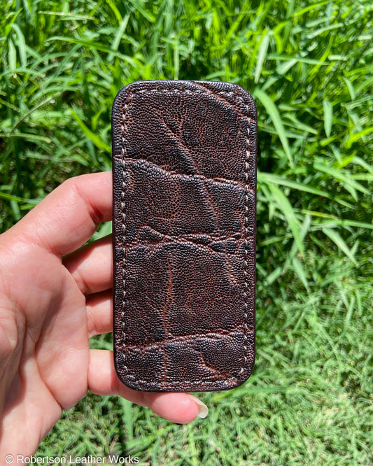 Schmedium Chocolate Elephant Leather Knife Slip, Brown Stitching