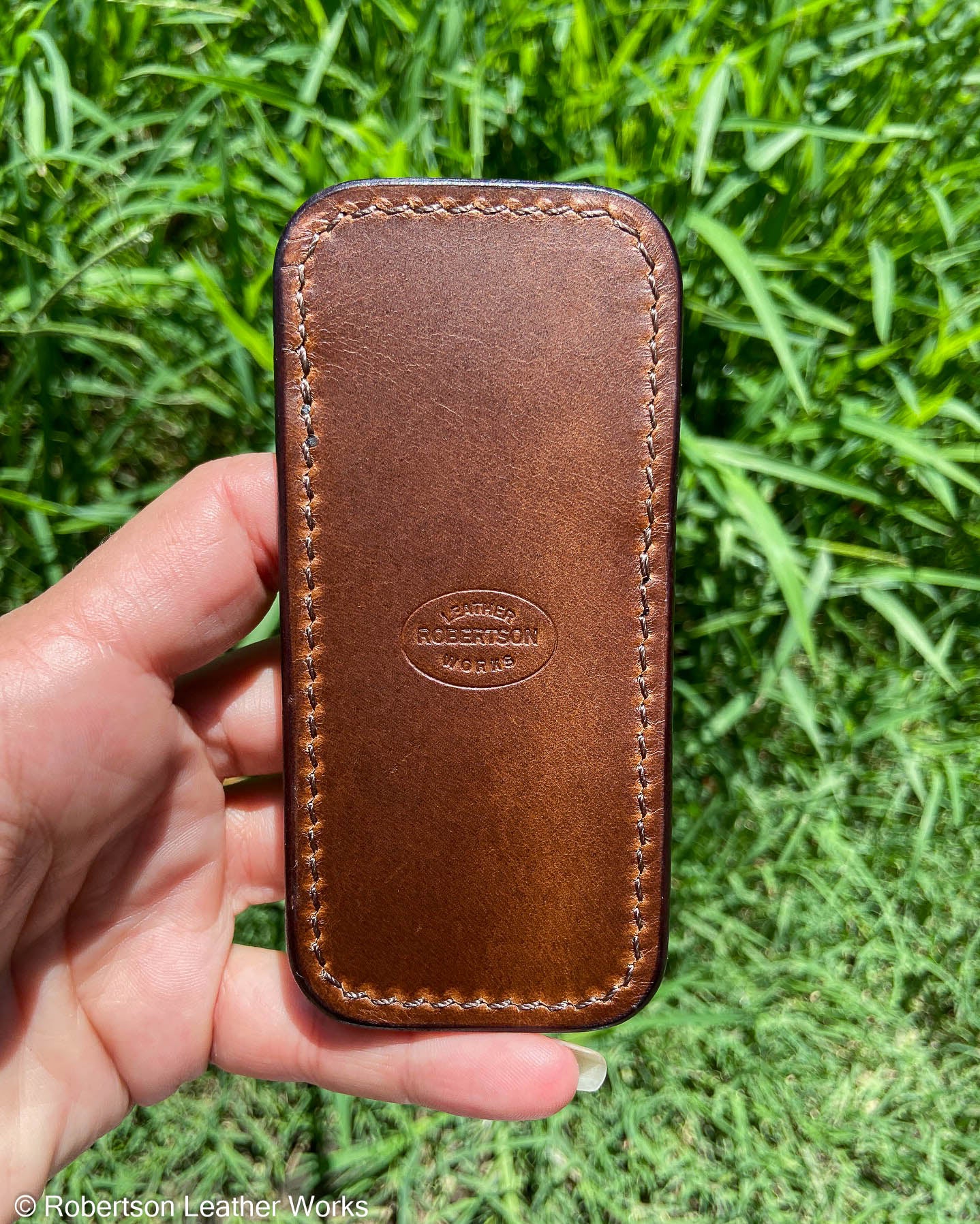 Schmedium Chocolate Elephant Leather Knife Slip, Brown Stitching