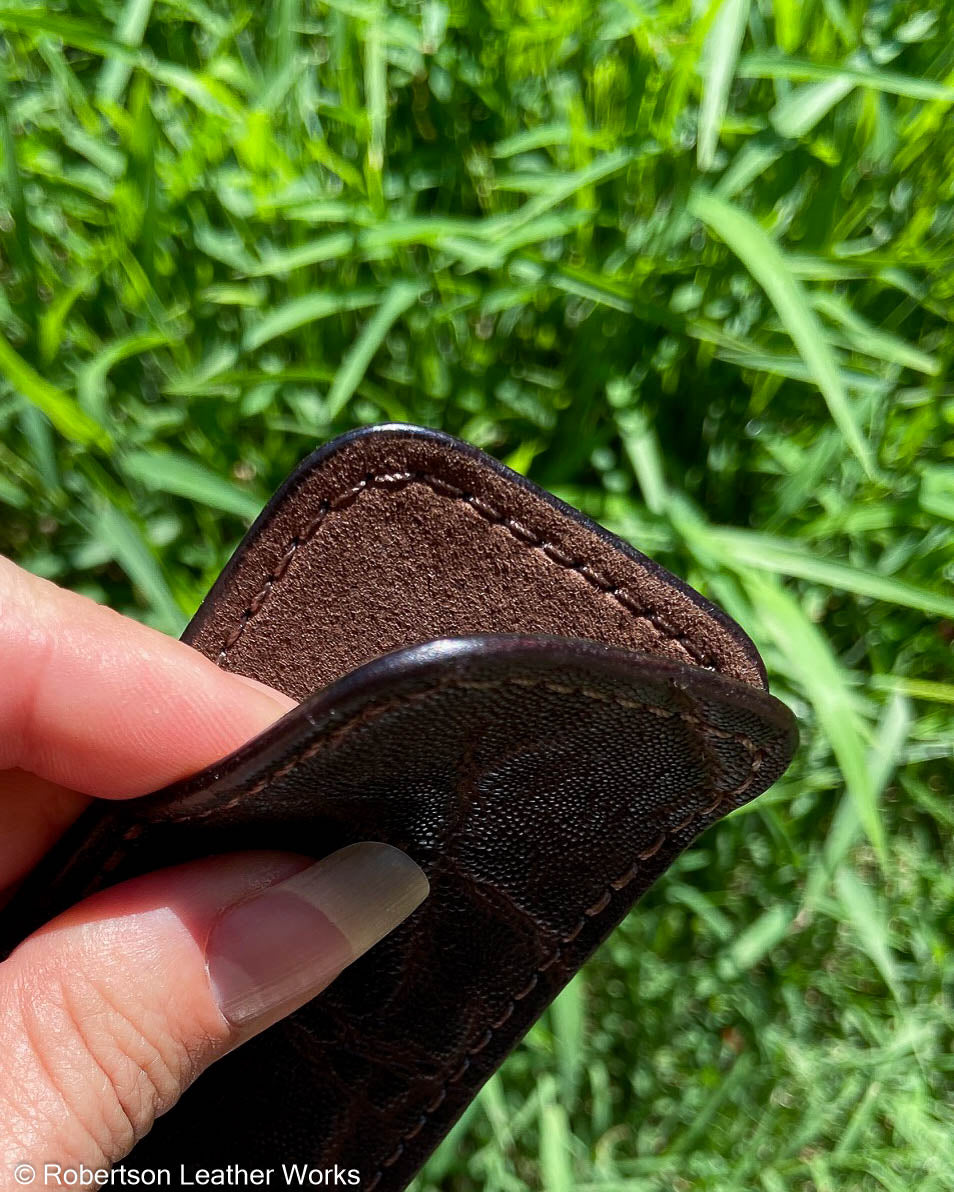 Schmedium Chocolate Elephant Leather Knife Slip, Brown Stitching