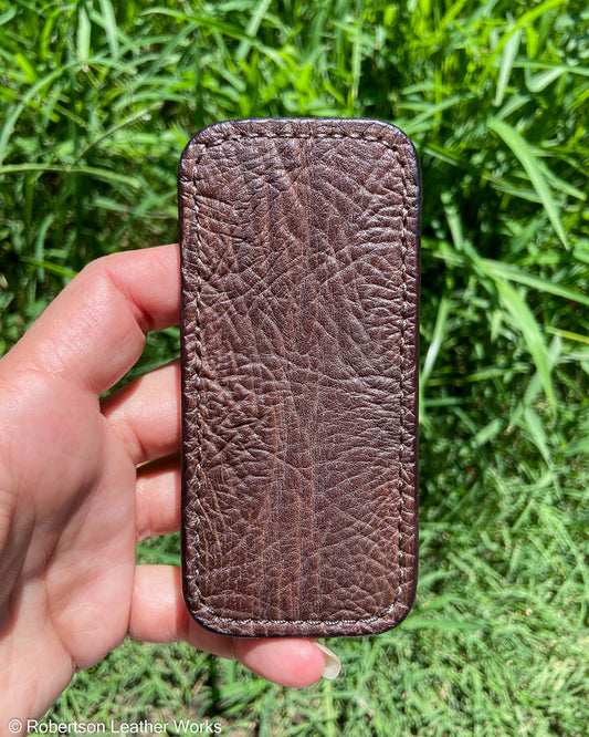 Schmedium Rustic Brown Shark Leather Knife Slip, Brown Stitching