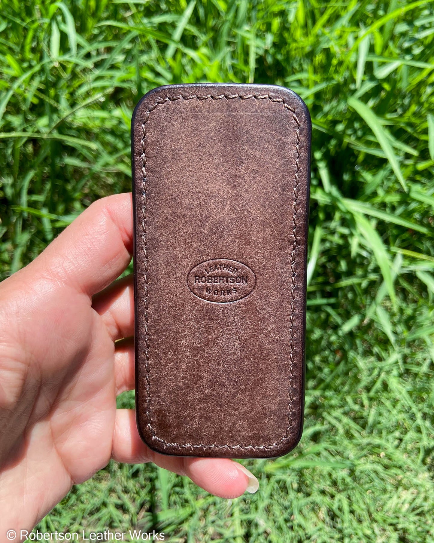 Schmedium Rustic Brown Shark Leather Knife Slip, Brown Stitching