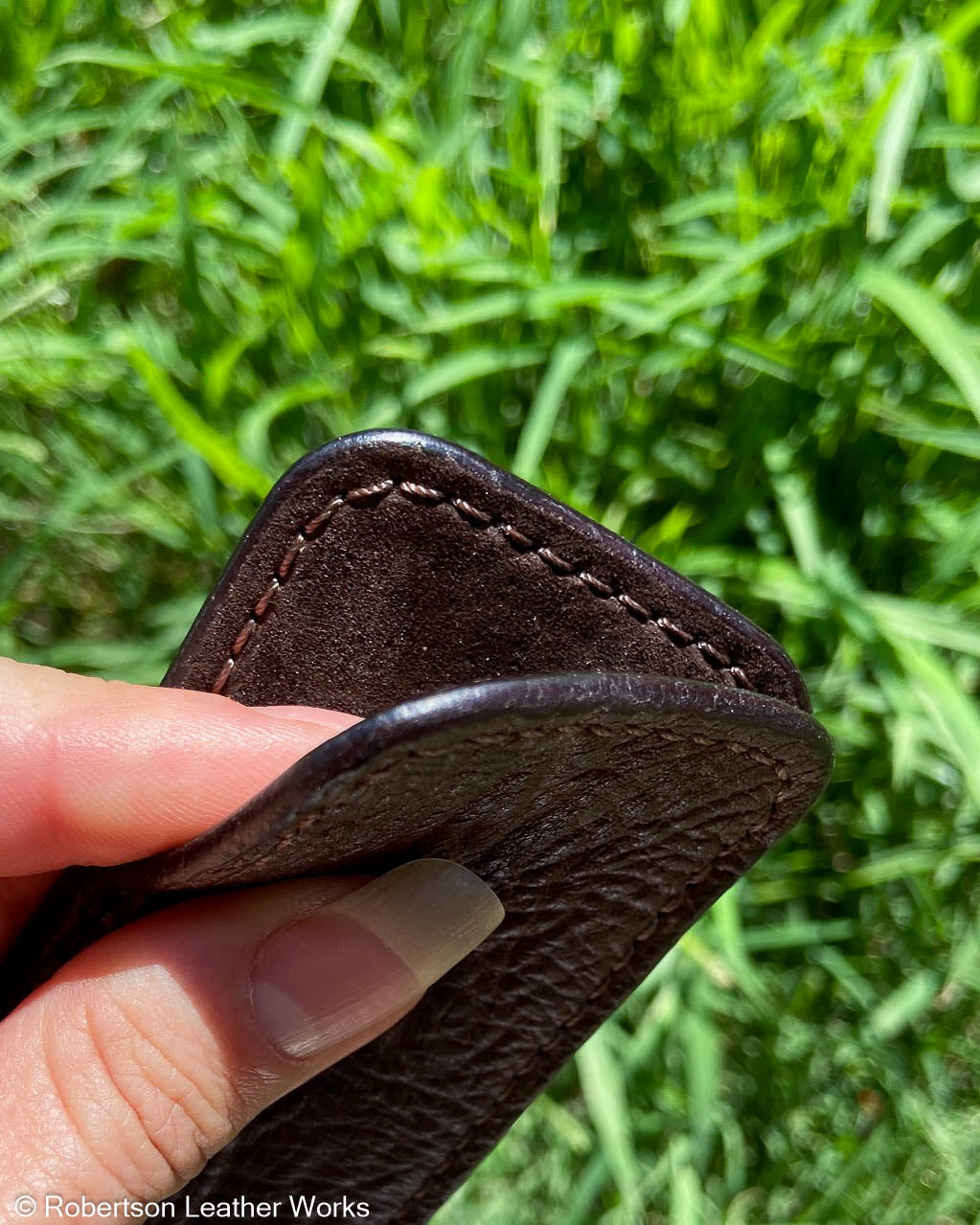 Schmedium Rustic Brown Shark Leather Knife Slip, Brown Stitching
